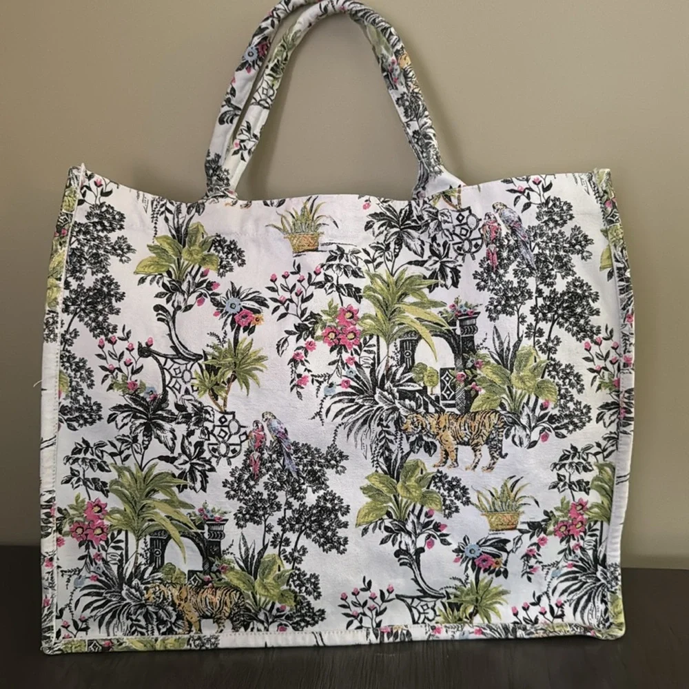 Exclusive Floral Jungle Print Tote Shopping Bag Travel Material Sturdy Cotton - Picture 2 of 13